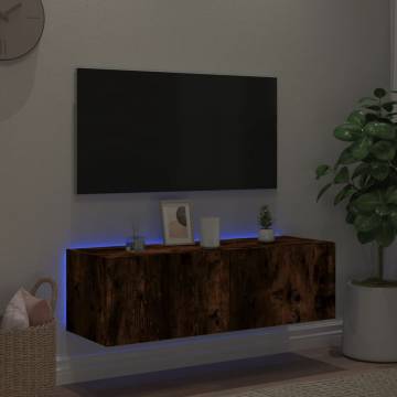 TV Wall Cabinet with LED Lights Smoked Oak 100x35x31 cm