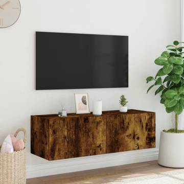 TV Wall Cabinet with LED Lights Smoked Oak 100x35x31 cm