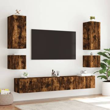 TV Wall Cabinet with LED Lights Smoked Oak 100x35x31 cm