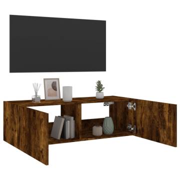 TV Wall Cabinet with LED Lights Smoked Oak 100x35x31 cm