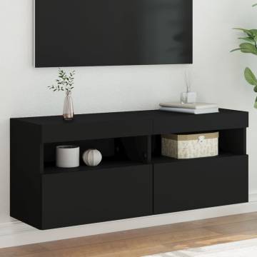 TV Wall Cabinet with LED Lights Black 100x30x40 cm