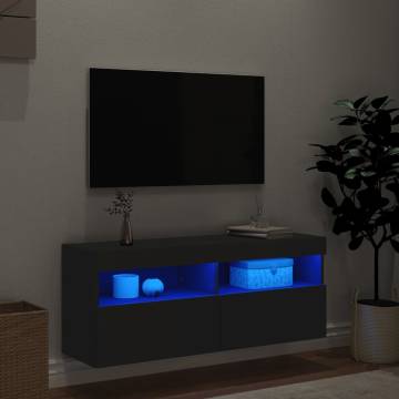 TV Wall Cabinet with LED Lights Black 100x30x40 cm