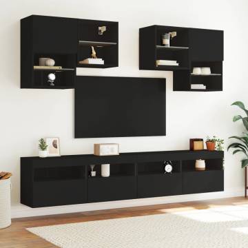 TV Wall Cabinet with LED Lights Black 100x30x40 cm