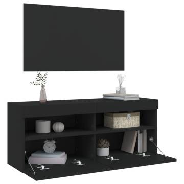 TV Wall Cabinet with LED Lights Black 100x30x40 cm