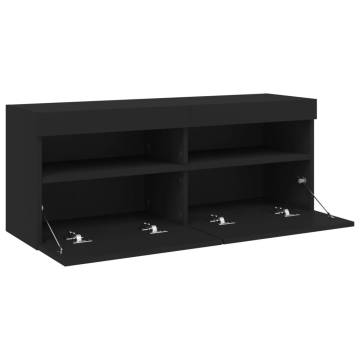 TV Wall Cabinet with LED Lights Black 100x30x40 cm