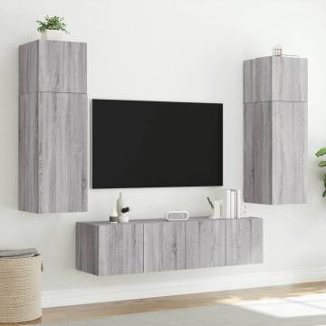 TV Wall Cabinets with LED Lights 2 pcs Grey Sonoma 60x35x31 cm