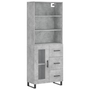 Highboard Concrete Grey 69.5x34x180 cm Engineered Wood