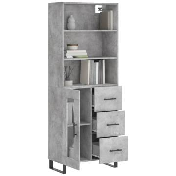 Highboard Concrete Grey 69.5x34x180 cm Engineered Wood