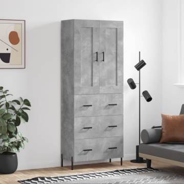 Highboard Concrete Grey 69.5x34x180 cm Engineered Wood