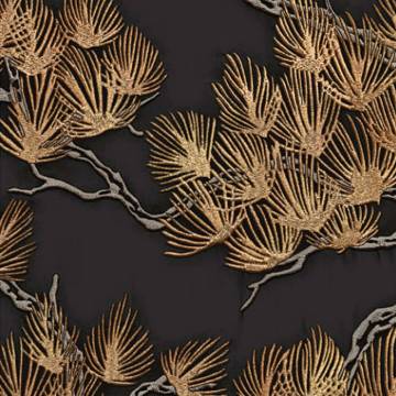 DUTCH WALLCOVERINGS Wallpaper Pine Tree Black and Gold