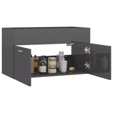 Sink Cabinet High Gloss Grey 80x38.5x46 cm Engineered Wood