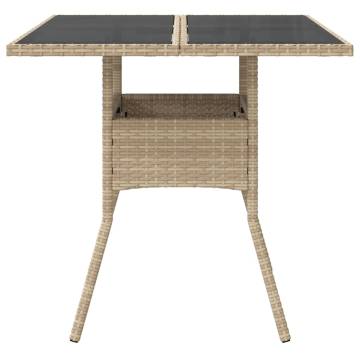 Garden Table with Glass Top Beige 80x80x75 cm Poly Rattan