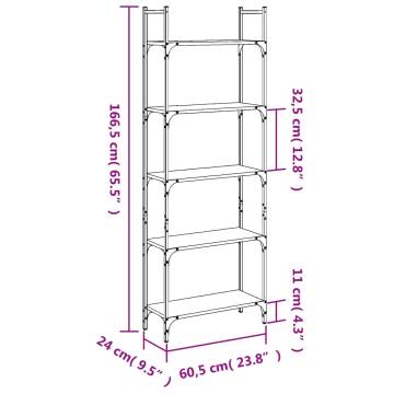 Bookshelf 5-Tier Brown Oak 60.5x24x166.5 cm Engineered Wood