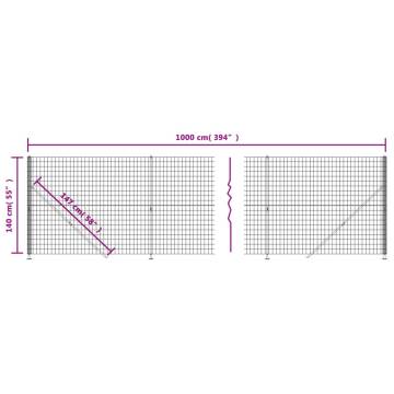 Wire Mesh Fence with Flange Anthracite 1.4x10 m