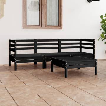 4 Piece Garden Lounge Set Black Solid Pinewood