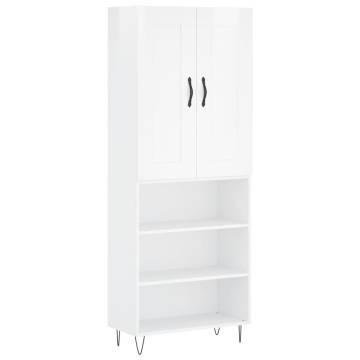 Highboard High Gloss White 69.5x34x180 cm Engineered Wood