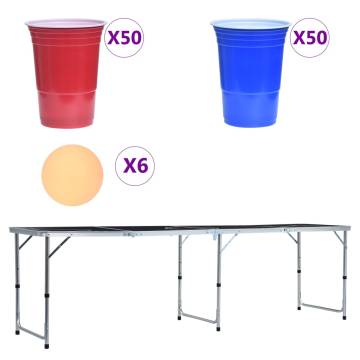 Folding Beer Pong Table with Cups and Balls 240 cm