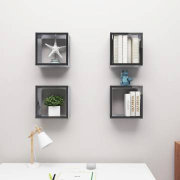 Wall Cube Shelves 4 pcs High Gloss Grey 30x15x30 cm