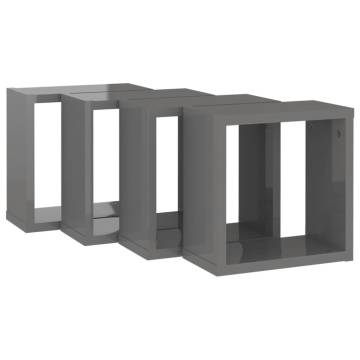 Wall Cube Shelves 4 pcs High Gloss Grey 30x15x30 cm