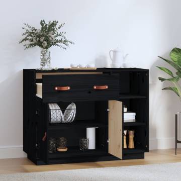 Sideboard Black 98.5x40x75 cm Solid Wood Pine