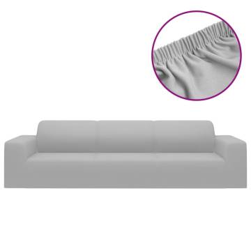 4-Seater Stretch Couch Slipcover Grey Polyester Jersey