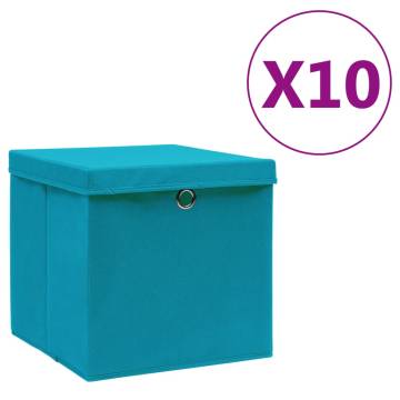 Storage Boxes with Covers 10 pcs 28x28x28 cm Baby Blue