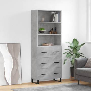 Highboard Concrete Grey 69.5x34x180 cm Engineered Wood