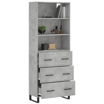 Highboard Concrete Grey 69.5x34x180 cm Engineered Wood