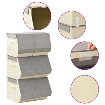 Stackable Storage Box Set of 4 Pieces Fabric Grey & Cream