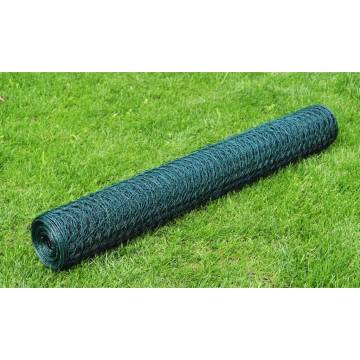 Chicken Wire Fence Galvanised with PVC Coating 25x1 m Green