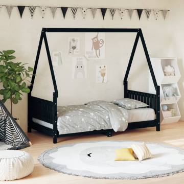 Kids Bed Frame Black 80x160 cm Solid Wood Pine