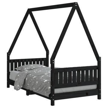 Kids Bed Frame Black 80x160 cm Solid Wood Pine