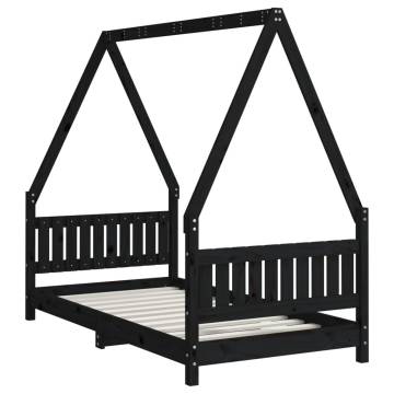 Kids Bed Frame Black 80x160 cm Solid Wood Pine