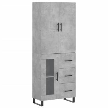 Highboard Concrete Grey 69.5x34x180 cm Engineered Wood