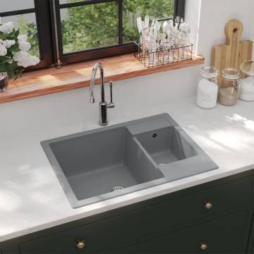 Kitchen Sink with Overflow Hole Double Basins Grey Granite