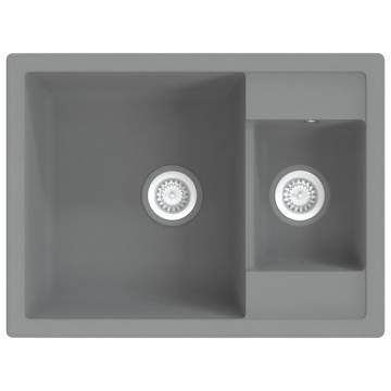 Kitchen Sink with Overflow Hole Double Basins Grey Granite