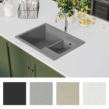 Kitchen Sink with Overflow Hole Double Basins Grey Granite