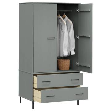 Wardrobe with Metal Legs Grey 90x55x172.5 cm Solid Wood OSLO