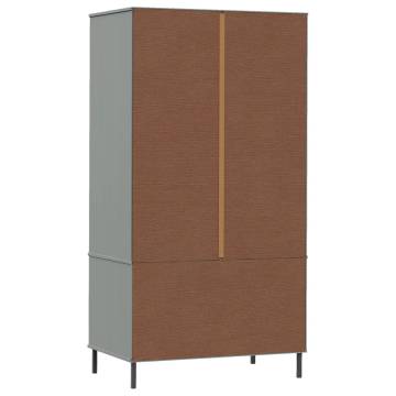 Wardrobe with Metal Legs Grey 90x55x172.5 cm Solid Wood OSLO