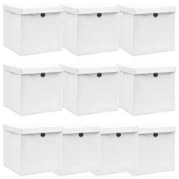 Storage Boxes with Lids 10 pcs White 32x32x32 cm Fabric