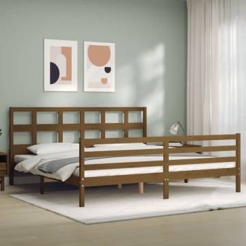 Bed Frame with Headboard Honey Brown 200x200 cm Solid Wood