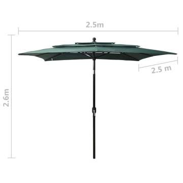 3-Tier Parasol with Aluminium Pole Green 2.5x2.5 m