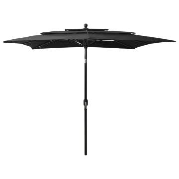 3-Tier Parasol with Aluminium Pole Black 2.5x2.5 m