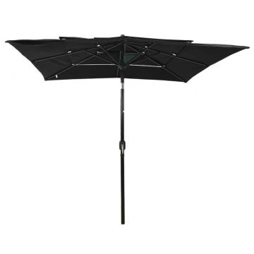 3-Tier Parasol with Aluminium Pole Black 2.5x2.5 m