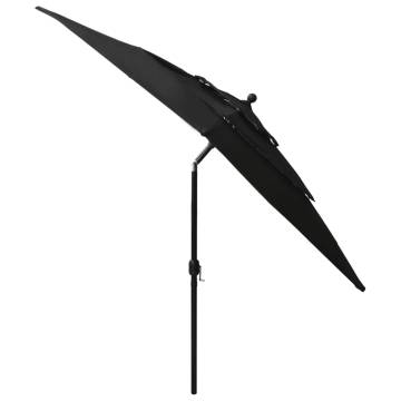 3-Tier Parasol with Aluminium Pole Black 2.5x2.5 m