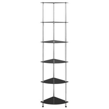 6-Tier Shelf Black 30x30x160 cm Tempered Glass