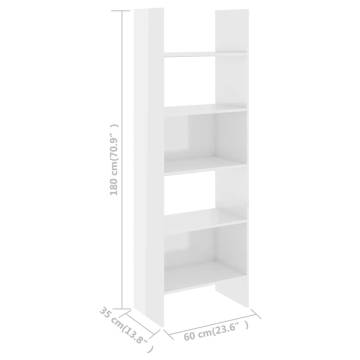 Book Cabinet High Gloss White 60x35x180 cm Engineered Wood