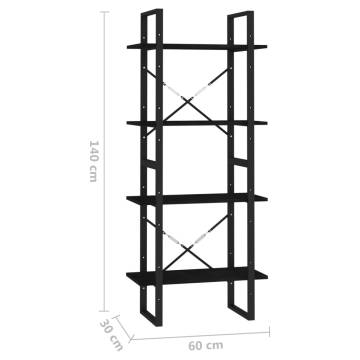 4-Tier Book Cabinet Black 60x30x140 cm Solid Pine Wood