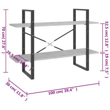 2-Tier Book Cabinet Concrete Grey 100x30x70 cm Engineered Wood