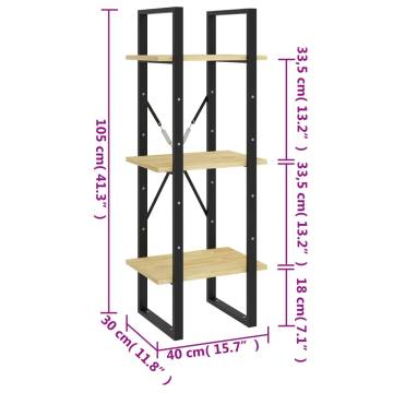 3-Tier Book Cabinet 40x30x105 cm Solid Pinewood